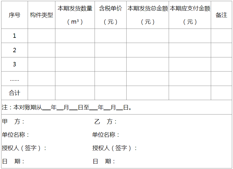 构件供货对账单(示例)